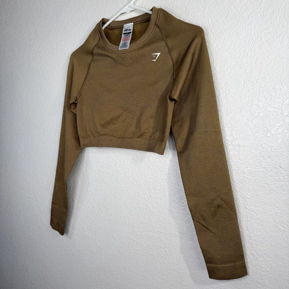 Gymshark Adapt Fleck Seamless Long Sleeve Crop Top MEDIUM Mineral Light Brown - Picture 3 of 10